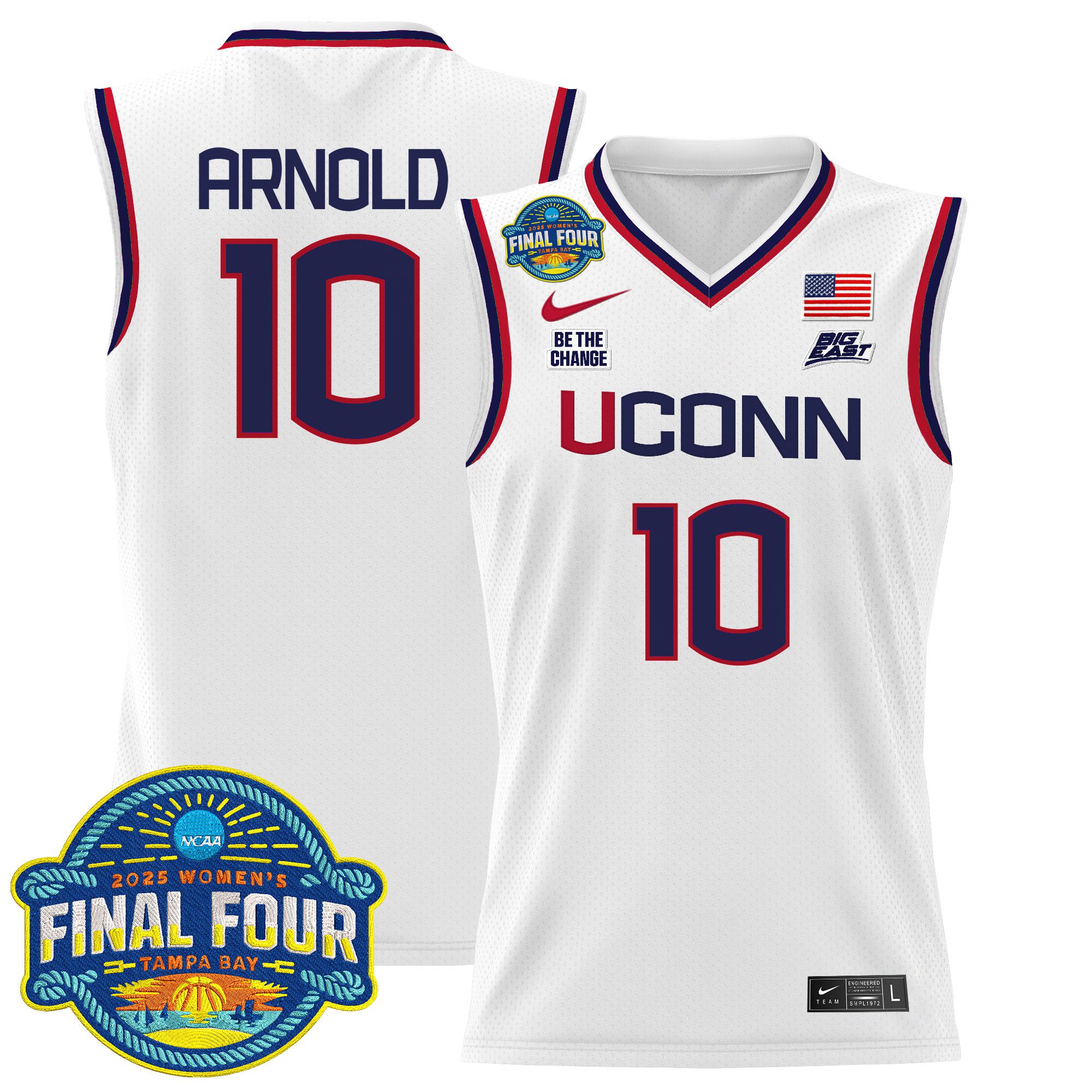 Men UConn Huskies 10 Arnold White Nike 2025 Big Eat Final Four Patch Lightweight Basketball NCAA Jersey